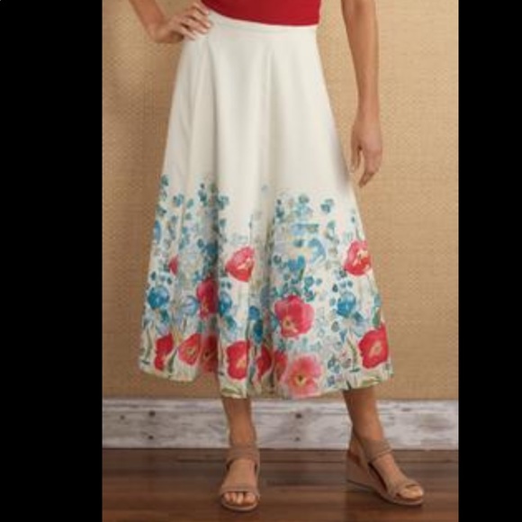 Soft Surroundings White Floretta Border Skirt - Picture 1 of 6